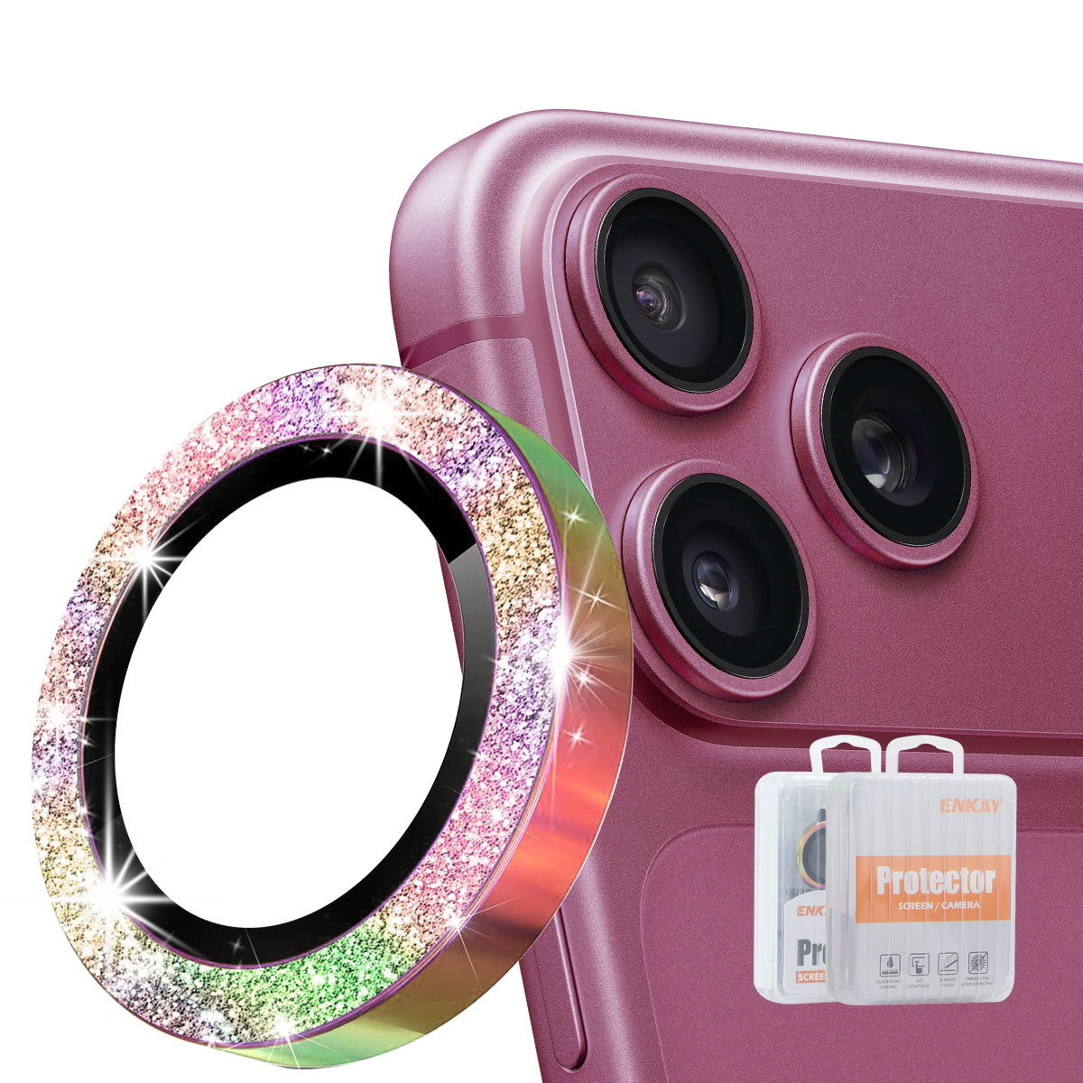 HAT PRINCE for iPhone 18 Pro / iPhone 18 Pro Max Camera Lens Protector ENKAY Hat-Prince Glitter Decor Tempered Glass Lens Film - Colorful