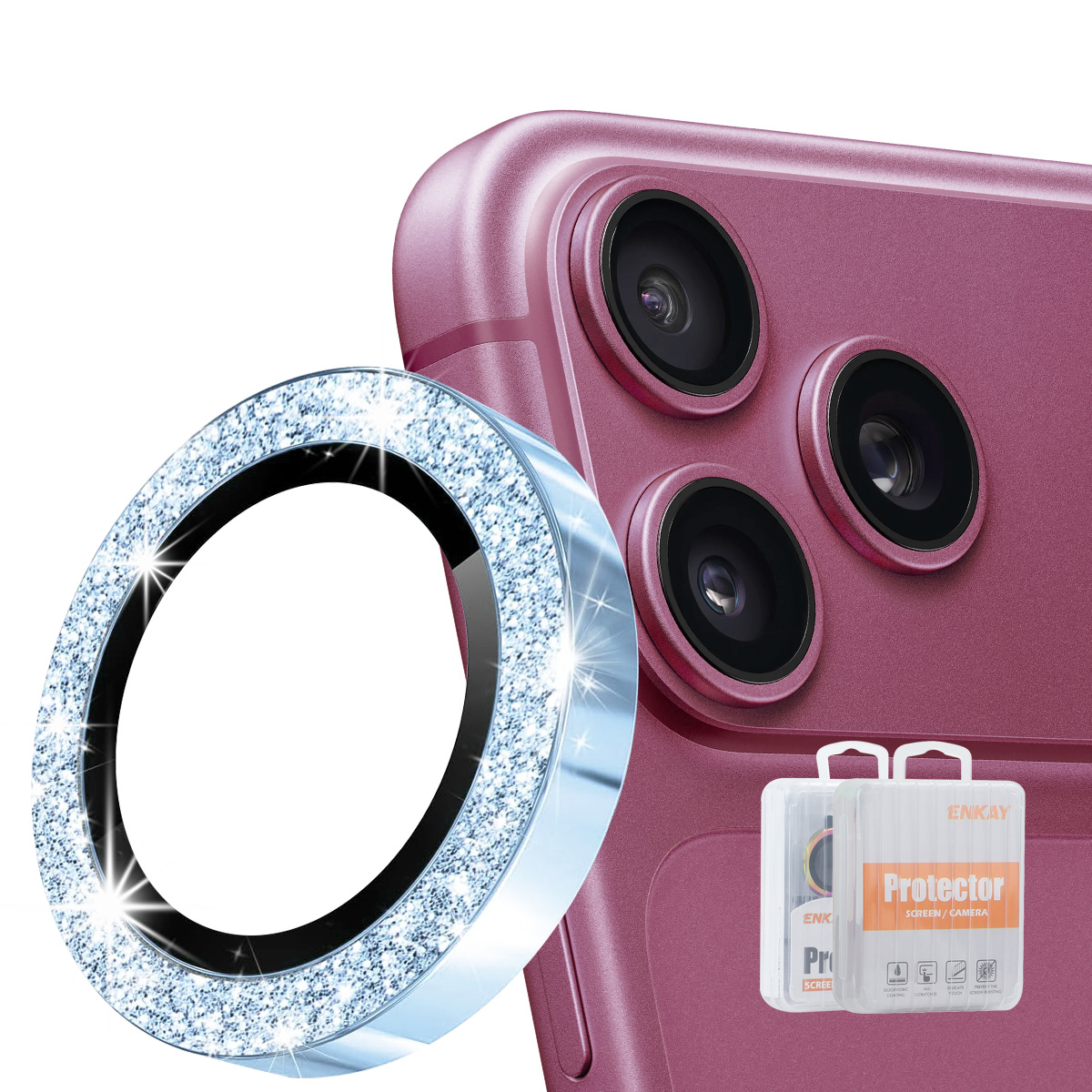 HAT PRINCE for iPhone 18 Pro / iPhone 18 Pro Max Camera Lens Protector ENKAY Hat-Prince Glitter Decor Tempered Glass Lens Film - Sierra Blue