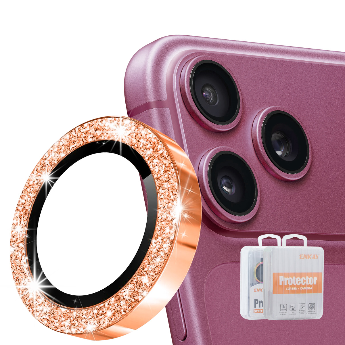 HAT PRINCE for iPhone 18 Pro / iPhone 18 Pro Max Camera Lens Protector ENKAY Hat-Prince Glitter Decor Tempered Glass Lens Film - Orange