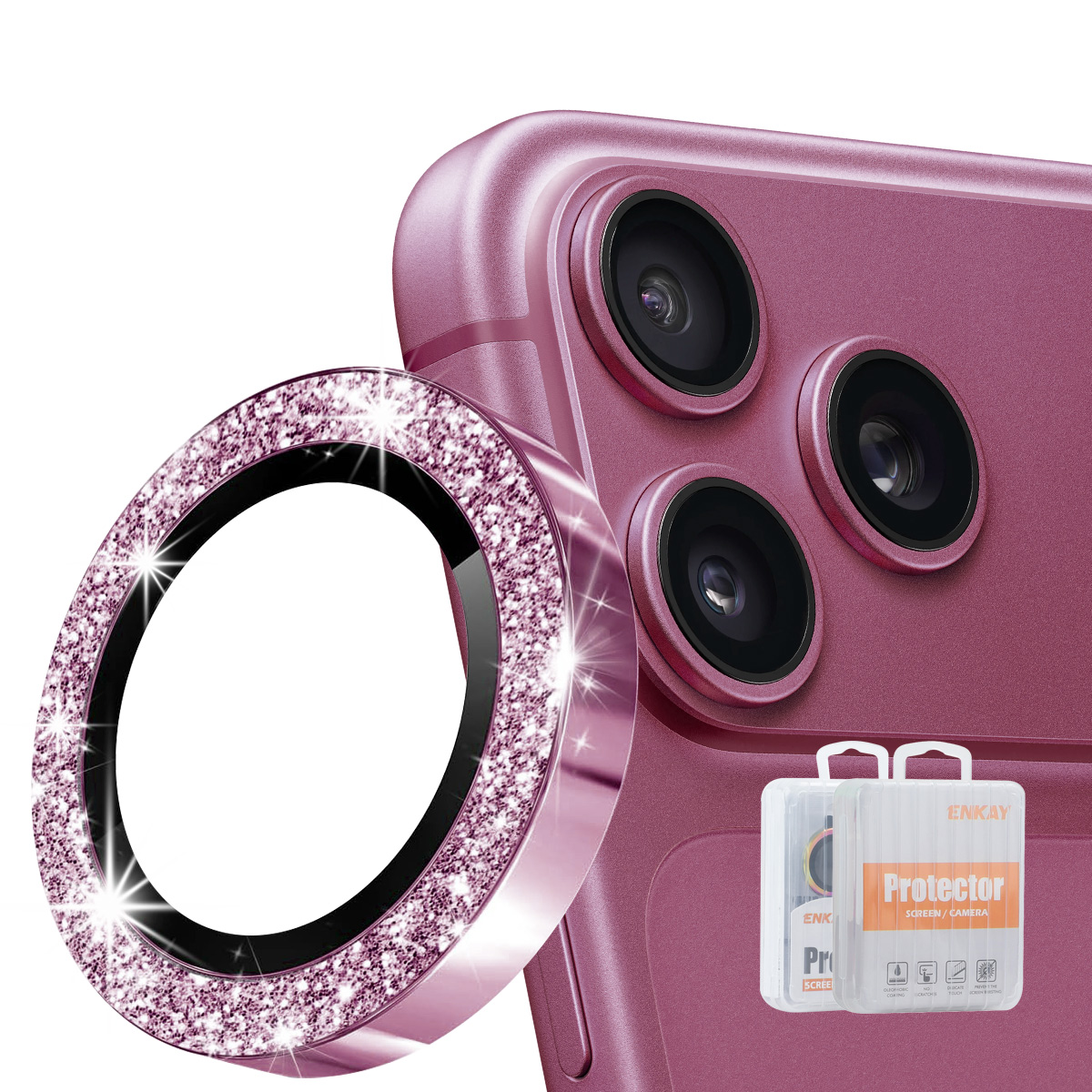 HAT PRINCE for iPhone 18 Pro / iPhone 18 Pro Max Camera Lens Protector ENKAY Hat-Prince Glitter Decor Tempered Glass Lens Film - Wine Red