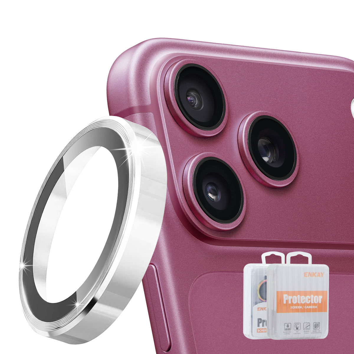 HAT PRINCE for iPhone 18 Pro / iPhone 18 Pro Max ENKAY Camera Lens Protector Metal Ring Lens Film - Silver
