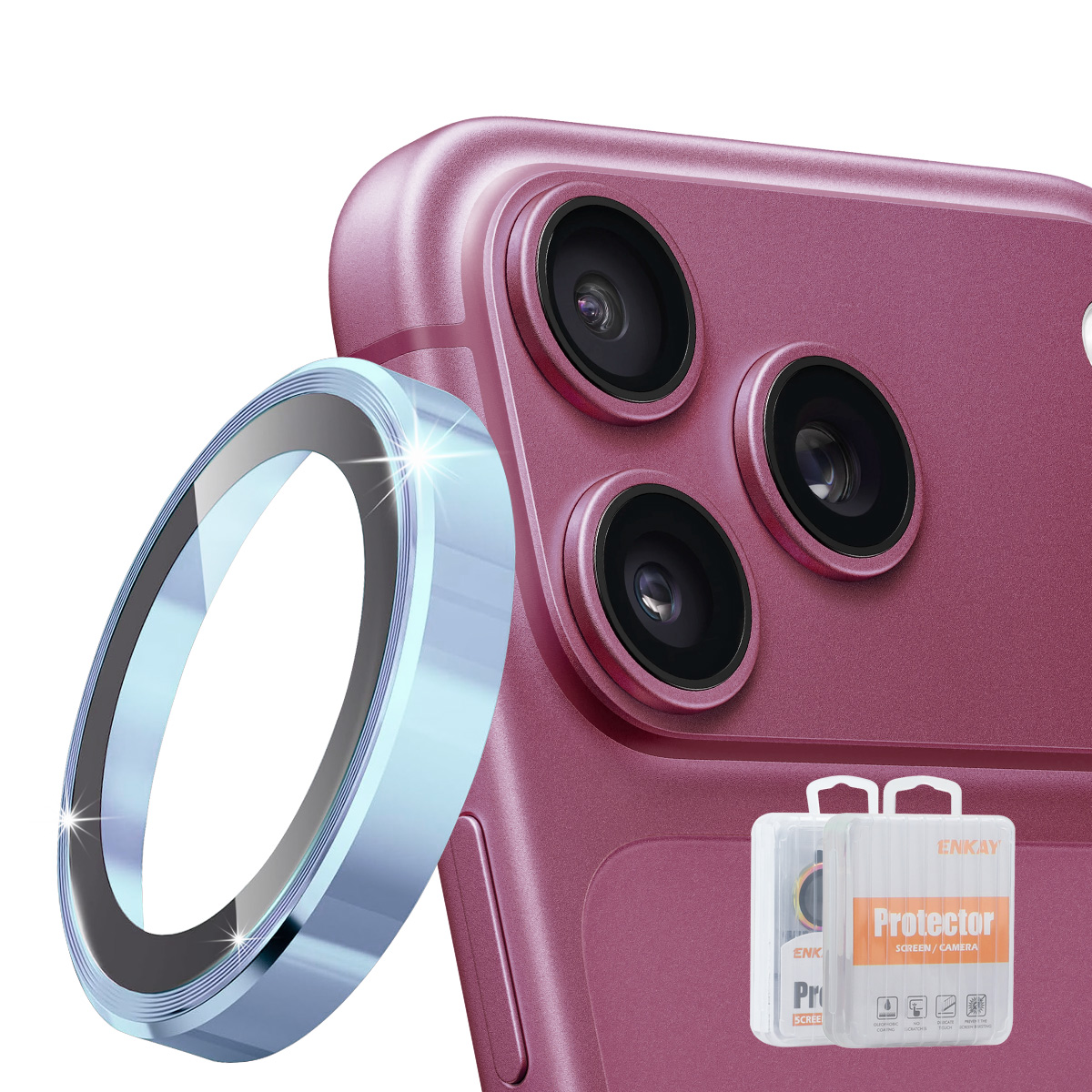 HAT PRINCE for iPhone 18 Pro / iPhone 18 Pro Max ENKAY Camera Lens Protector Metal Ring Lens Film - Sierra Blue
