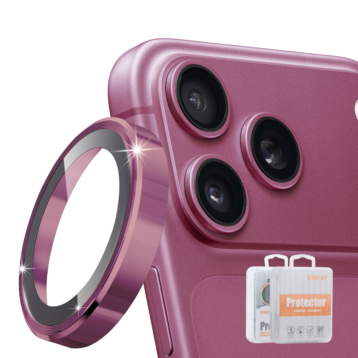 HAT PRINCE for iPhone 18 Pro / iPhone 18 Pro Max ENKAY Camera Lens Protector Metal Ring Lens Film - Wine Red