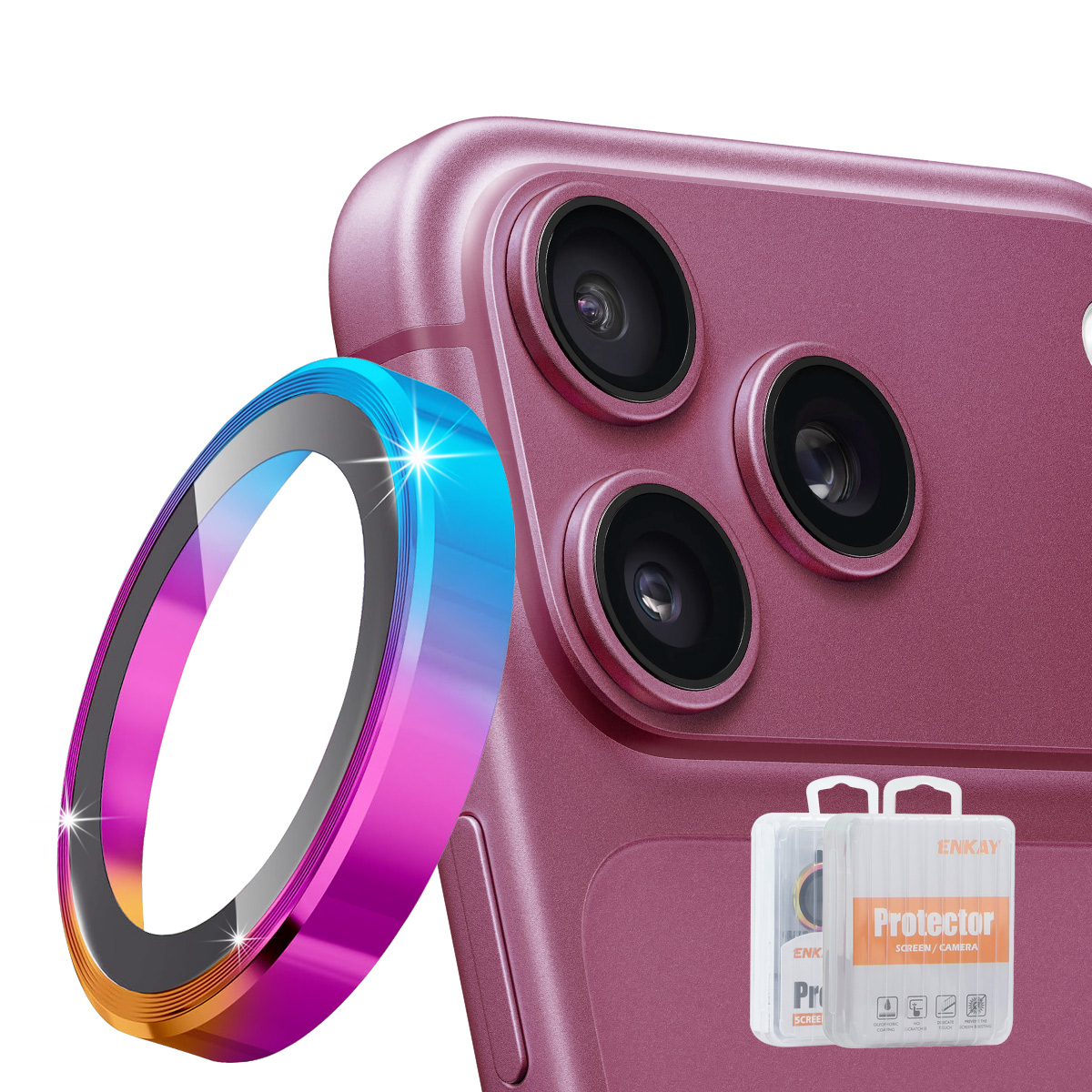 HAT PRINCE for iPhone 18 Pro / iPhone 18 Pro Max ENKAY Camera Lens Protector Metal Ring Lens Film - Colorful
