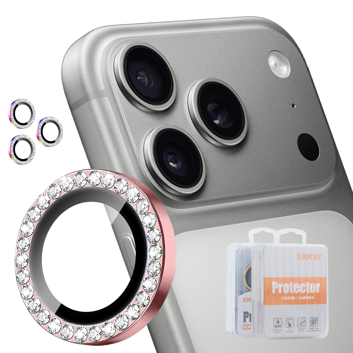 HAT PRINCE for iPhone 18 Pro / iPhone 18 Pro Max Camera Lens Protector ENKAY Rhinestone Decor Rear Lens Film - Pink