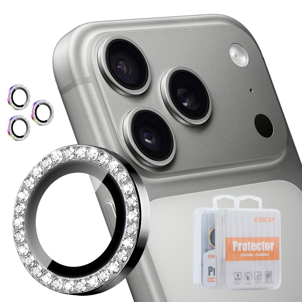HAT PRINCE for iPhone 18 Pro / iPhone 18 Pro Max Camera Lens Protector ENKAY  Rhinestone Decor Rear Lens Film - Black