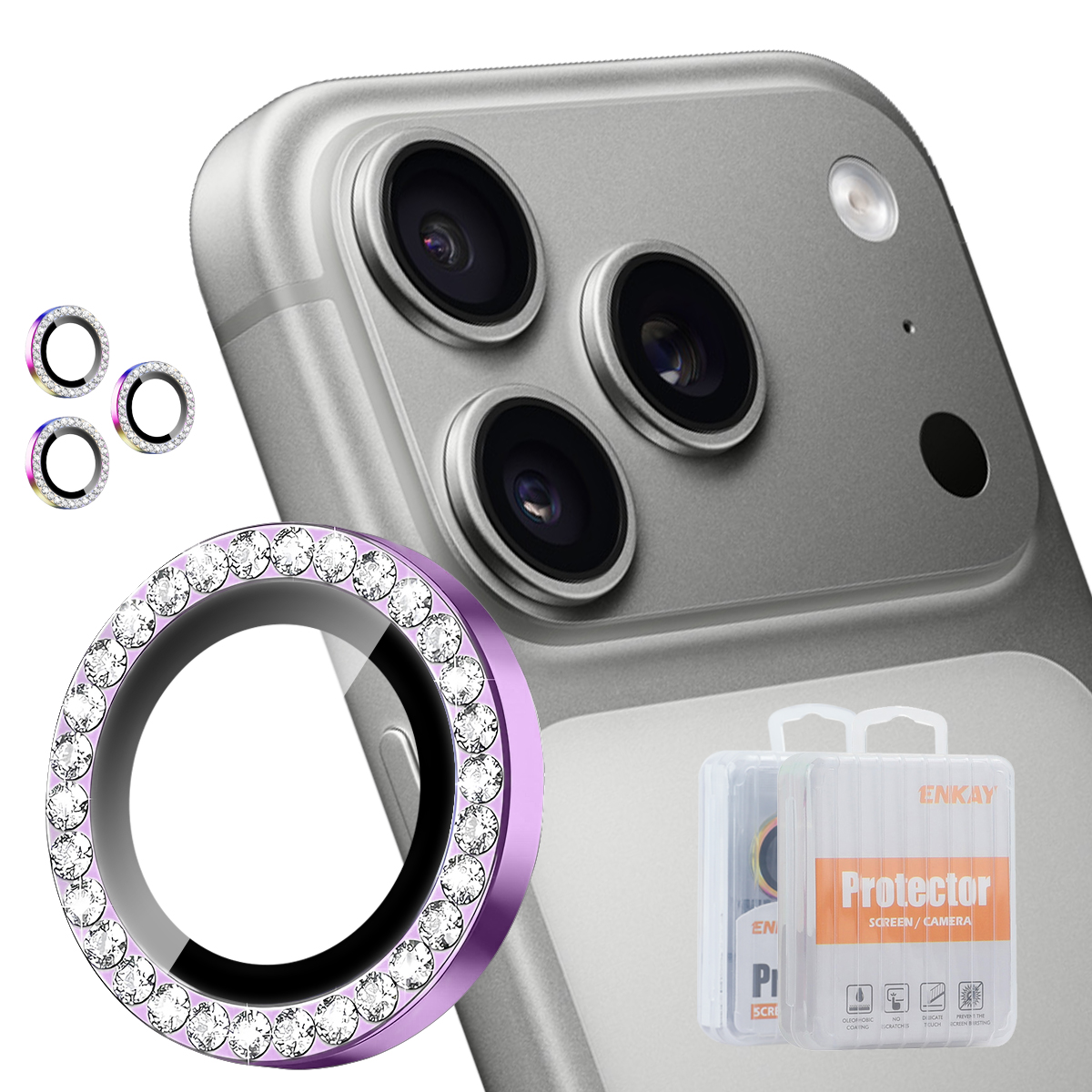 HAT PRINCE for iPhone 18 Pro / iPhone 18 Pro Max Camera Lens Protector ENKAY Rhinestone Decor Rear Lens Film - Light Purple