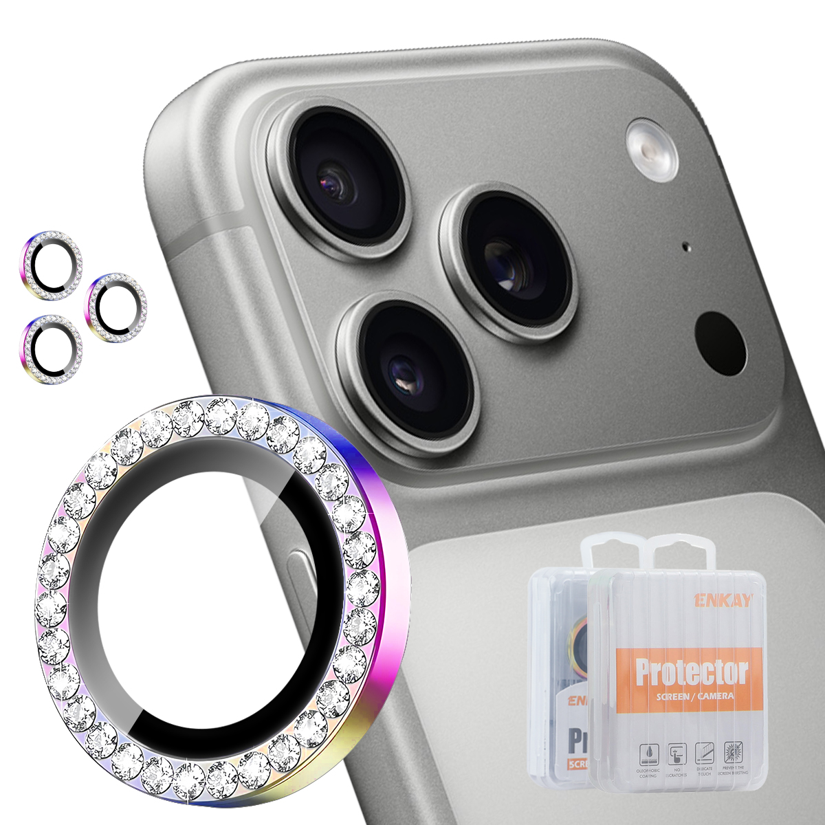 HAT PRINCE for iPhone 18 Pro / iPhone 18 Pro Max Camera Lens Protector ENKAY Rhinestone Decor Rear Lens Film - Colorful
