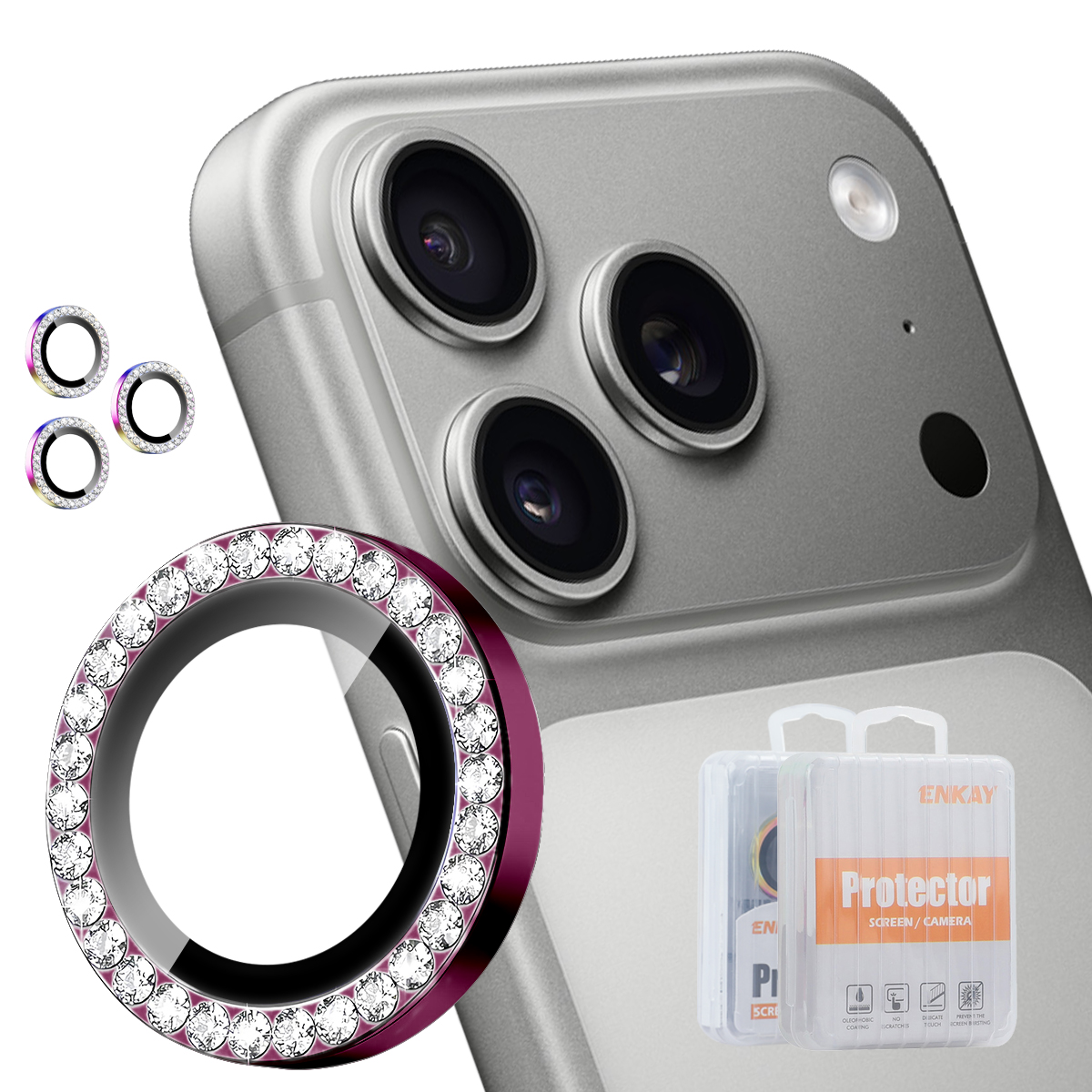 HAT PRINCE for iPhone 18 Pro / iPhone 18 Pro Max Camera Lens Protector ENKAY  Rhinestone Decor Rear Lens Film - Wine Red
