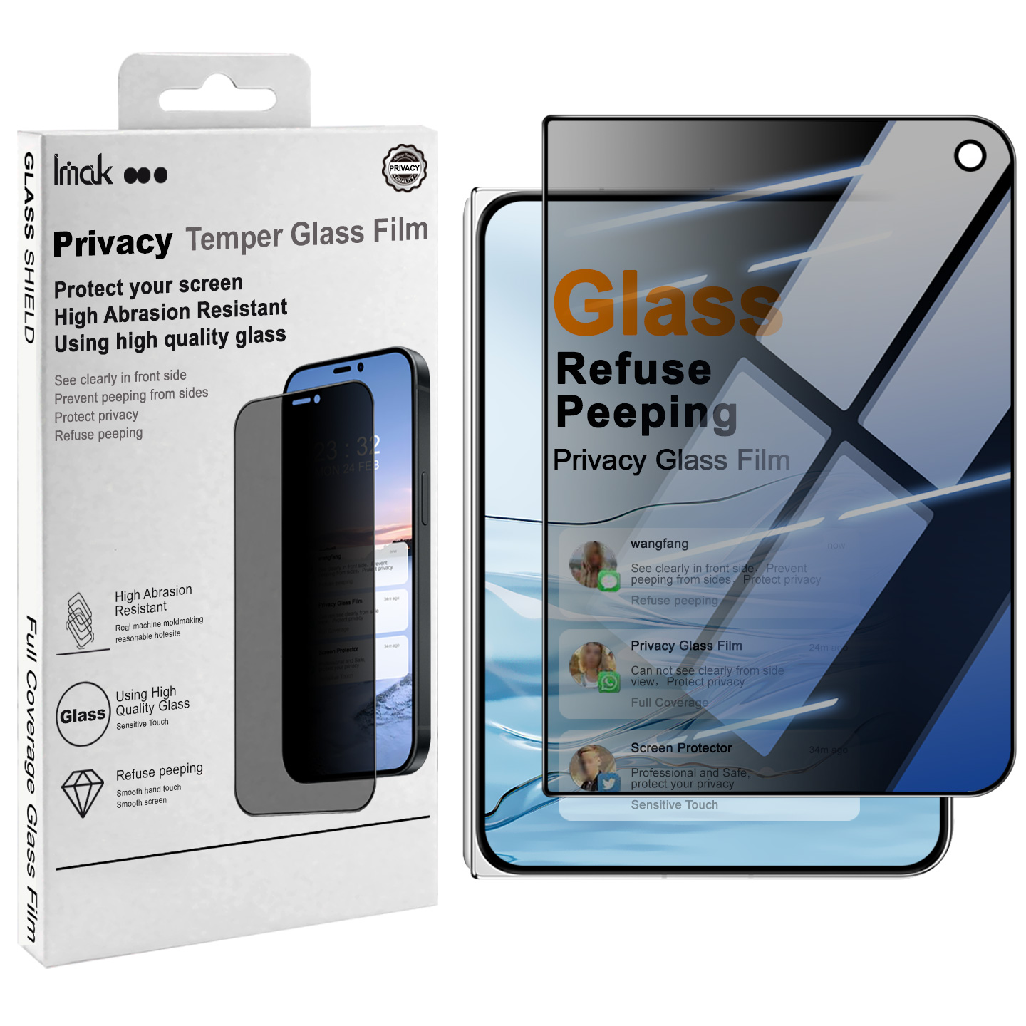 IMAK for iPhone Duo Anti Peep Tempered Glass Screen Protector Full Coverage - Black Border