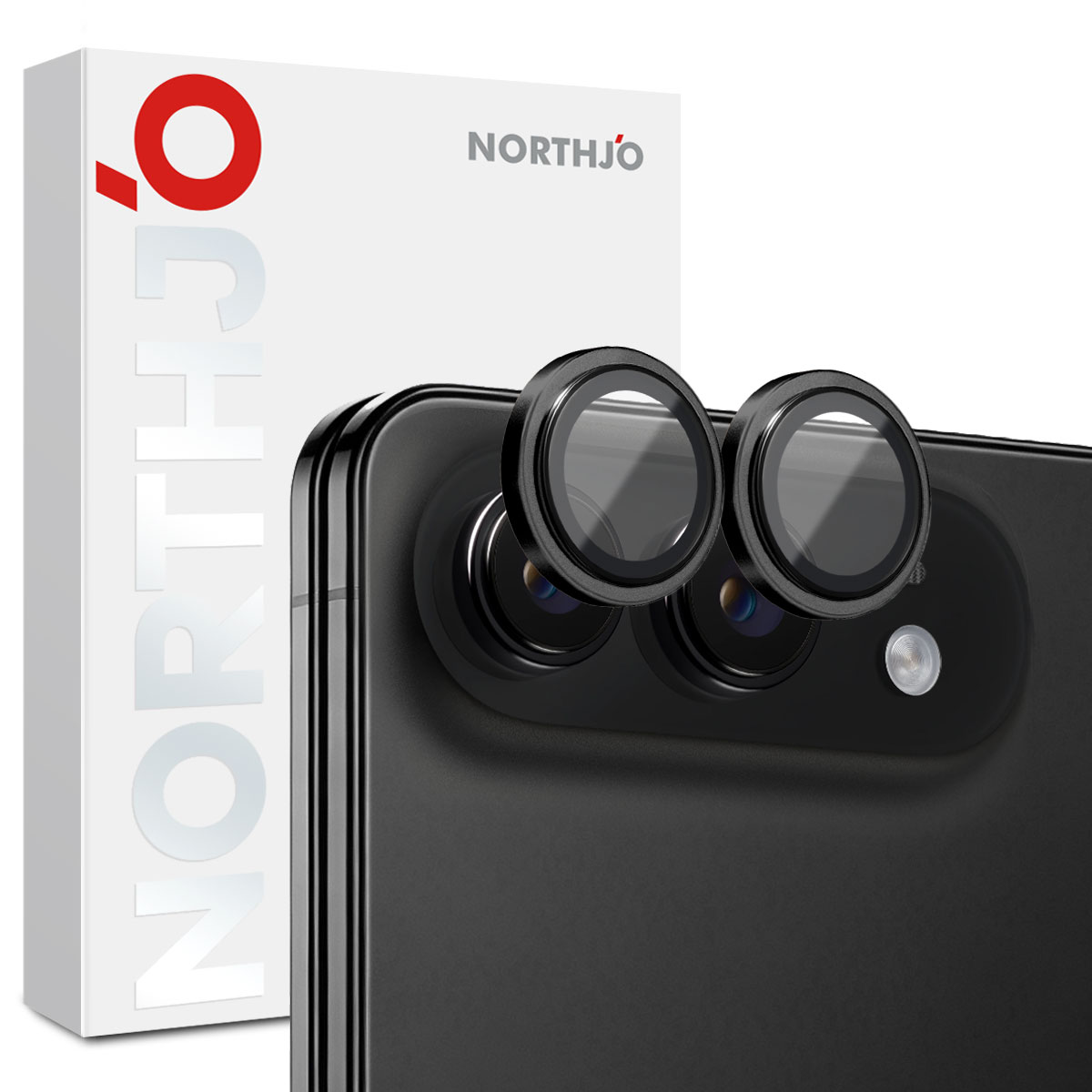 NORTHJO for iPhone Duo Camera Lens Protector Tempered Glass Lens Film Metal Ring Guard 1:1 Original Design - Black