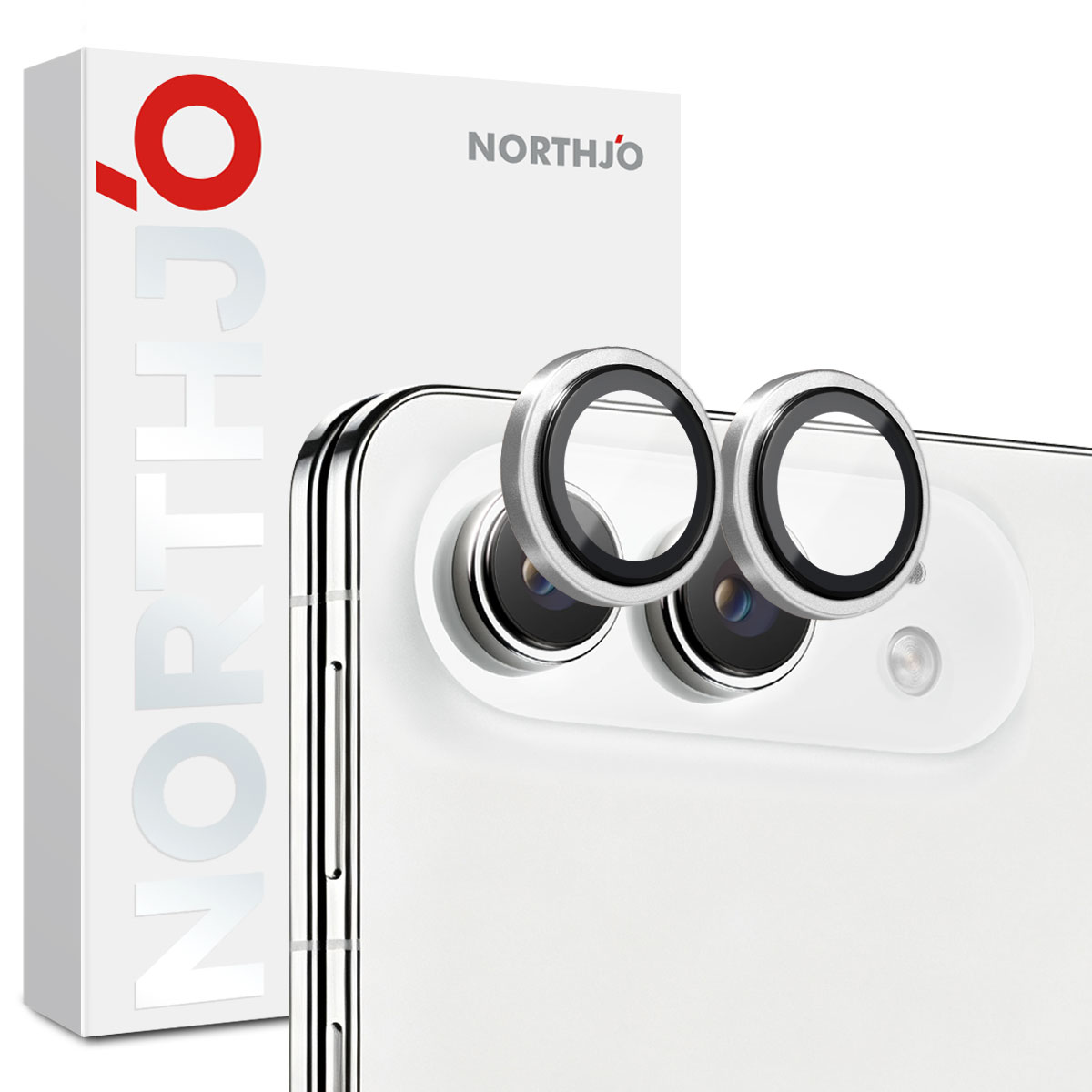 NORTHJO for iPhone Duo Camera Lens Protector Tempered Glass Lens Film Metal Ring Guard 1:1 Original Design - Silver