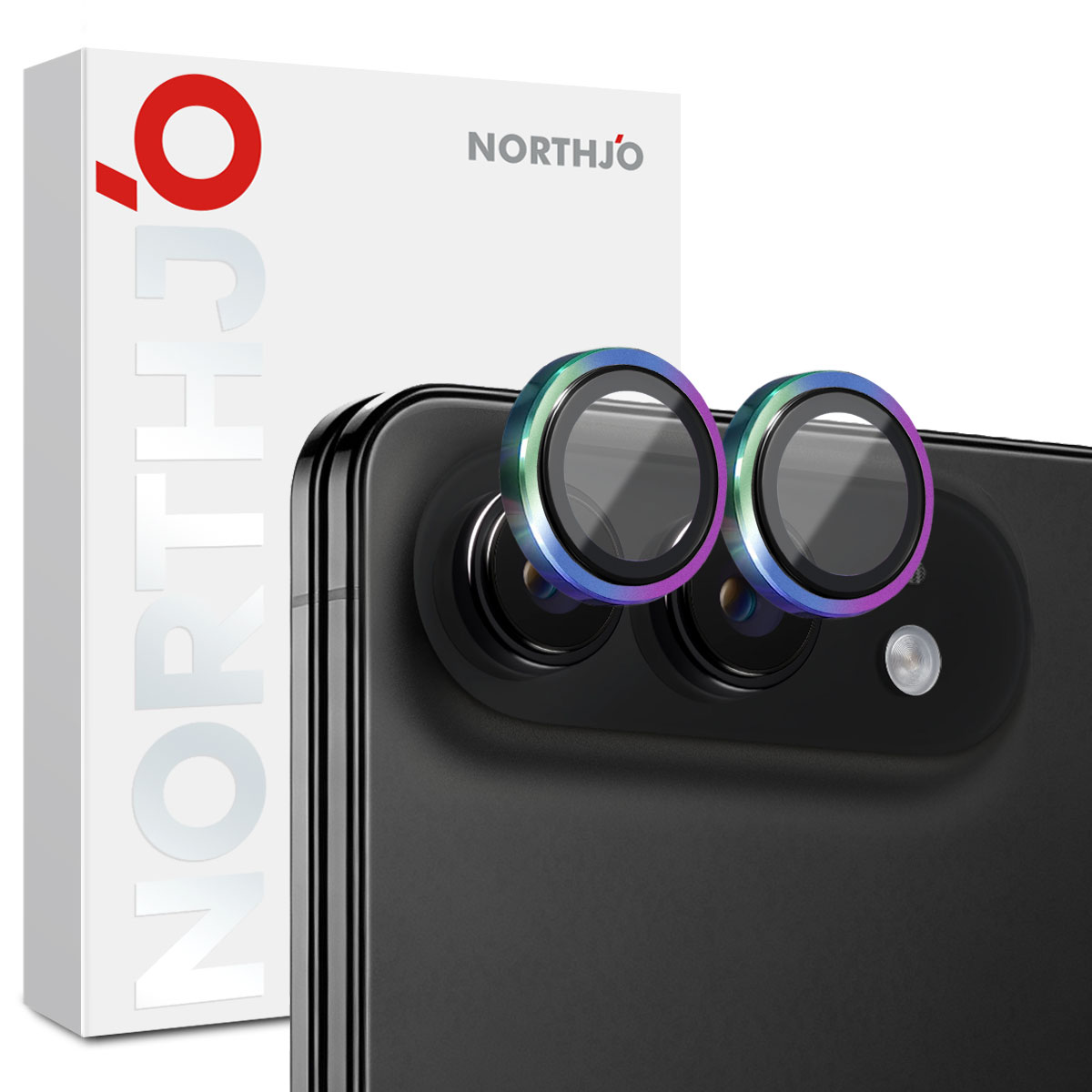 NORTHJO for iPhone Duo Camera Lens Protector Tempered Glass Lens Film Metal Ring Guard 1:1 Original Design - Colorful