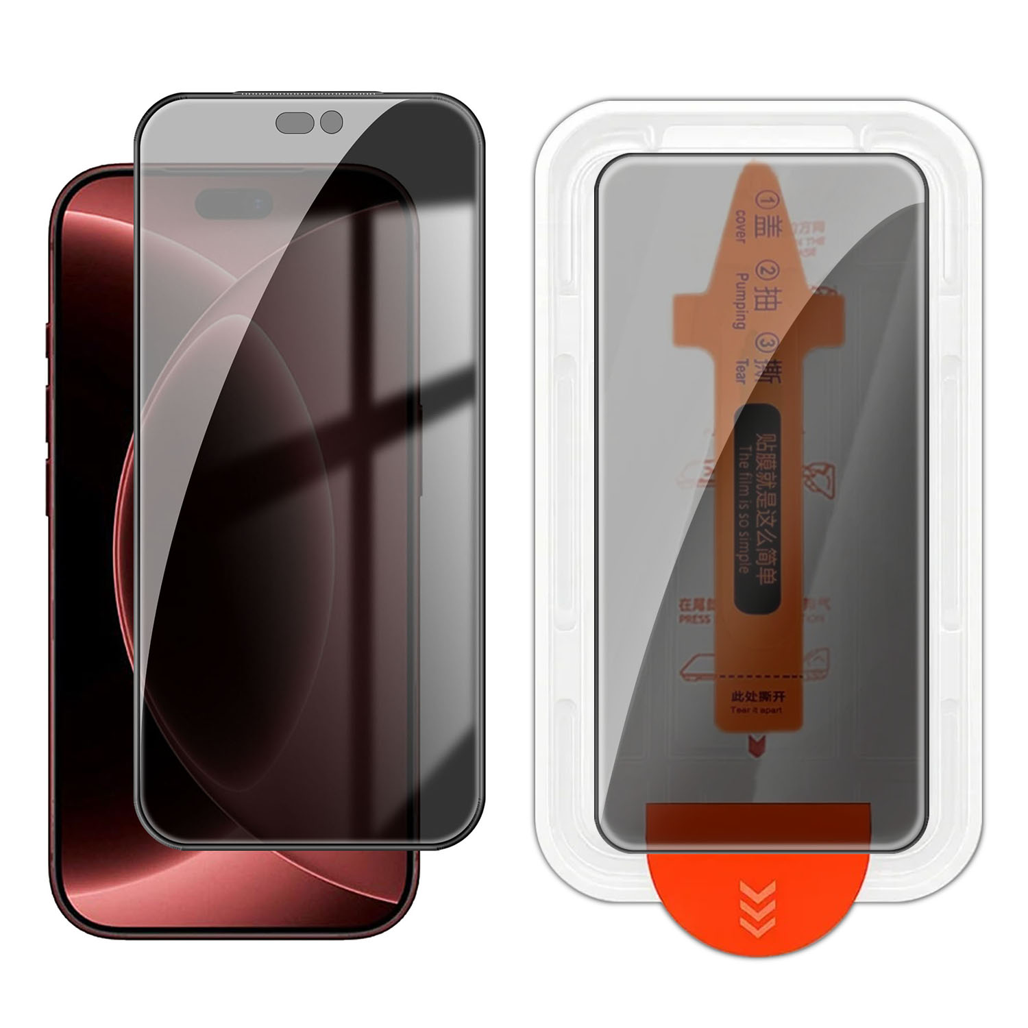 For iPhone 18 Pro Privacy Screen Protector 28 Degree Silk Printing High Aluminium-silicon Glass Film with Auto Dust-Elimination Installation - Black