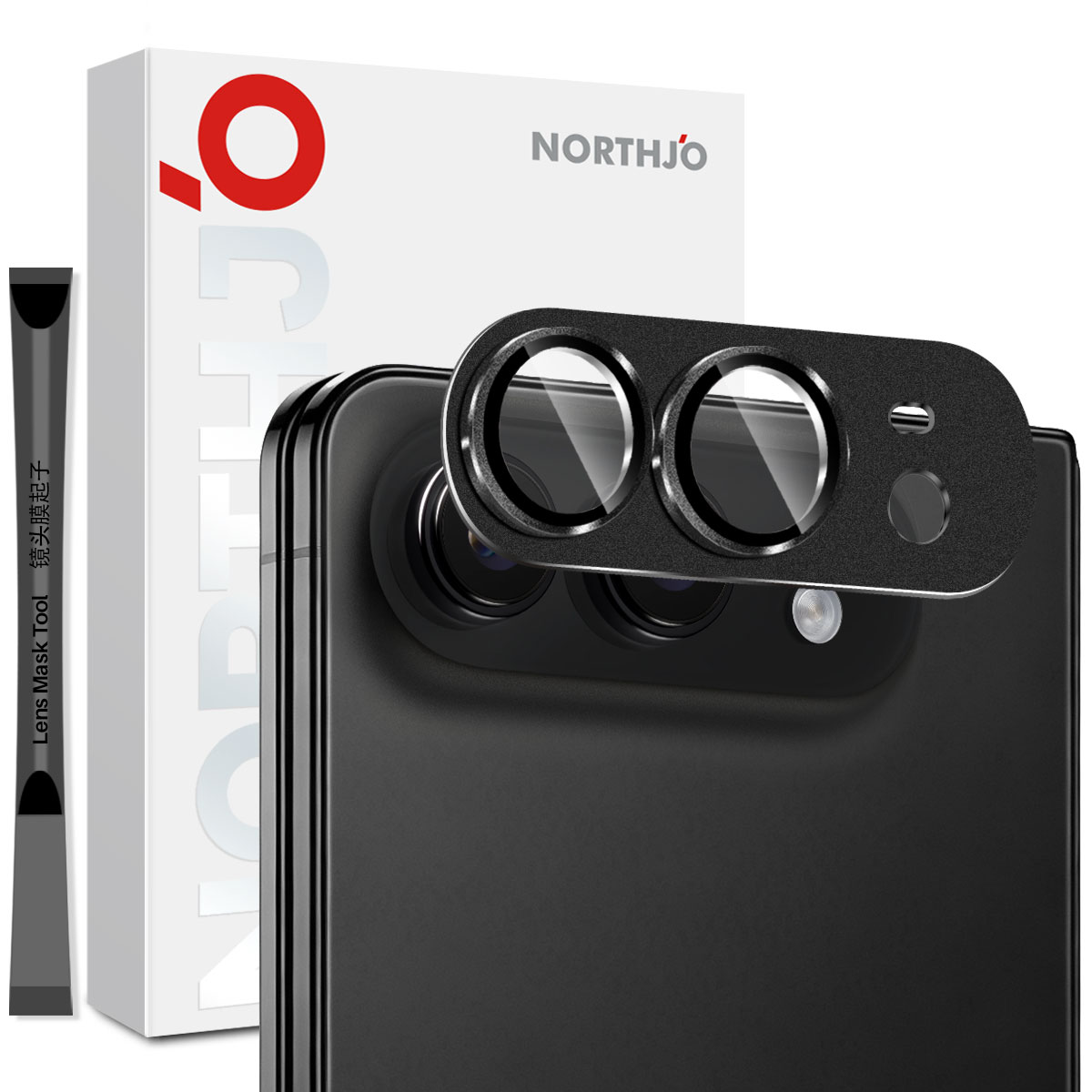 NORTHJO for iPhone Duo Camera Lens Protector Matte Metal Lens Cover with Integrated 9H Tempered Glass Film - Black