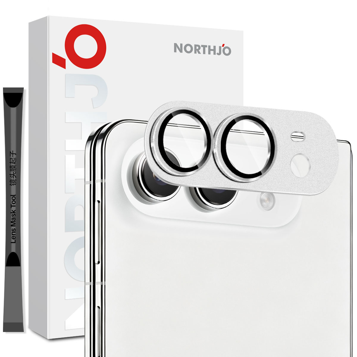 NORTHJO for iPhone Duo Camera Lens Protector Matte Metal Lens Cover with Integrated 9H Tempered Glass Film - Silver