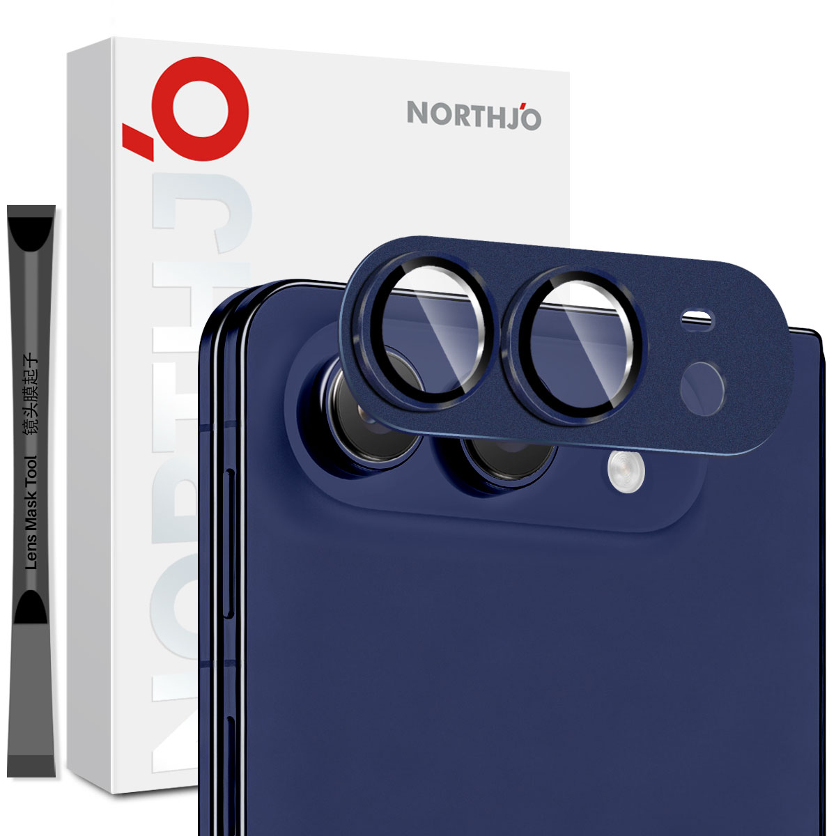 NORTHJO for iPhone Duo Camera Lens Protector Matte Metal Lens Cover with Integrated 9H Tempered Glass Film - Blue