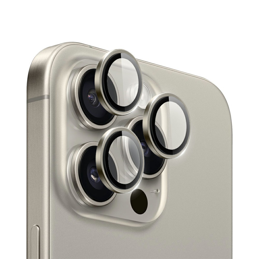 Wiwu LG-004 1 Set for iPhone 15 Pro Max PVD Tempered Rear Lens Aluminum Alloy Lens Protector - Titanium Gold