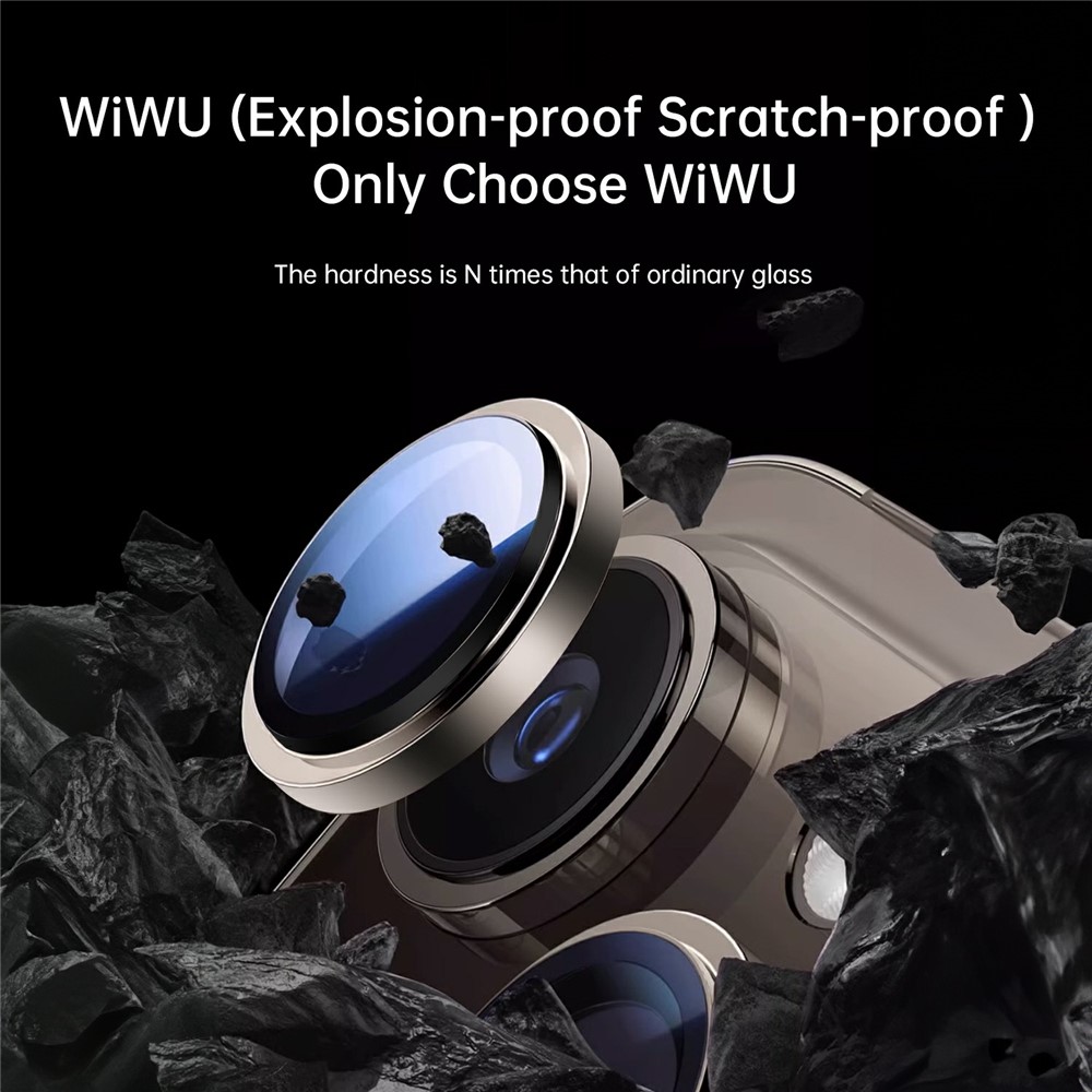Wiwu LG-004 1 Set for iPhone 15 Pro Max PVD Tempered Rear Lens Aluminum Alloy Lens Protector - Titanium Gold