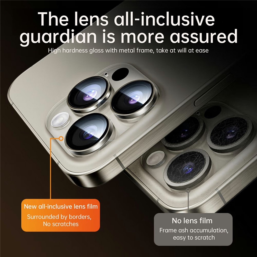 Wiwu LG-004 1 Set for iPhone 15 Pro Max PVD Tempered Rear Lens Aluminum Alloy Lens Protector - Titanium Gold
