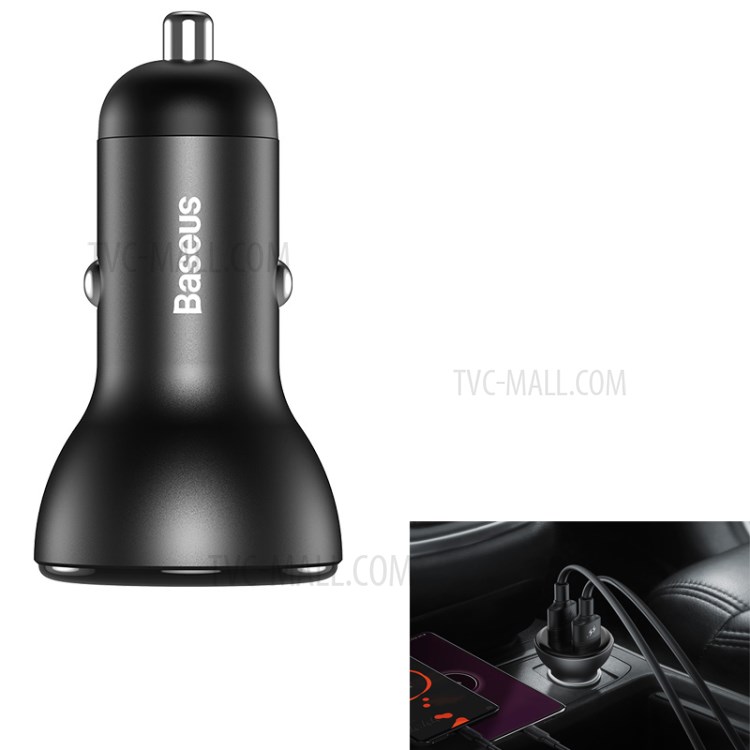 BASEUS Chargeur De Voiture D'affichage Double SCP Chargeur Rapide Numérique U + U 45W Avec Un Câble USB De Type C - Gris-1