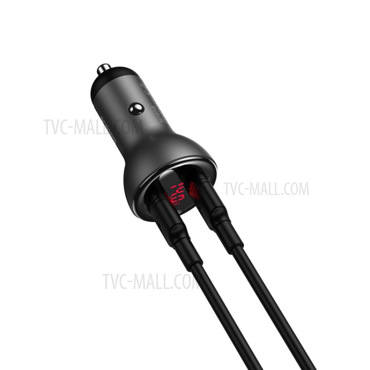 BASEUS Chargeur De Voiture D'affichage Double SCP Chargeur Rapide Numérique U + U 45W Avec Un Câble USB De Type C - Gris-10