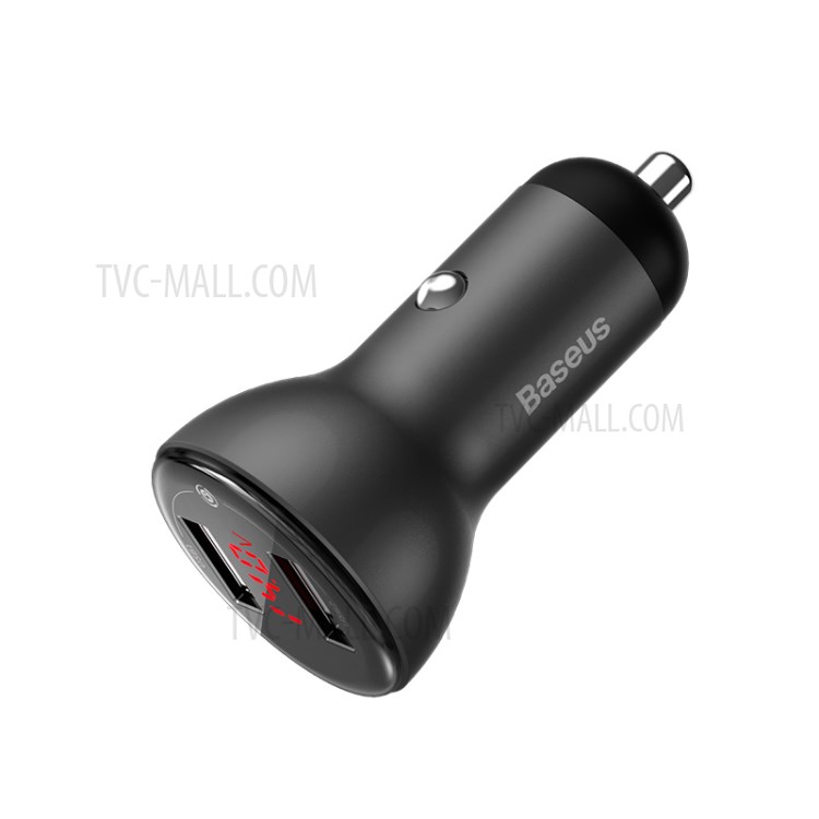 BASEUS Chargeur De Voiture D'affichage Double SCP Chargeur Rapide Numérique U + U 45W Avec Un Câble USB De Type C - Gris-11