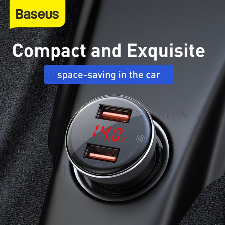 BASEUS Chargeur De Voiture D'affichage Double SCP Chargeur Rapide Numérique U + U 45W Avec Un Câble USB De Type C - Gris-4