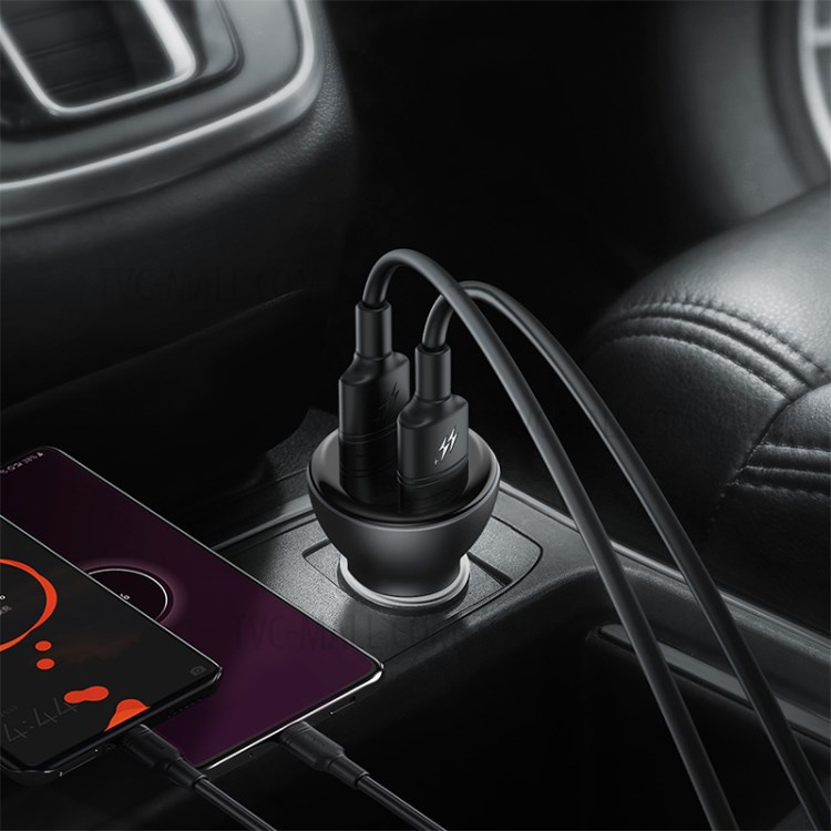 BASEUS Chargeur De Voiture D'affichage Double SCP Chargeur Rapide Numérique U + U 45W Avec Un Câble USB De Type C - Gris-7