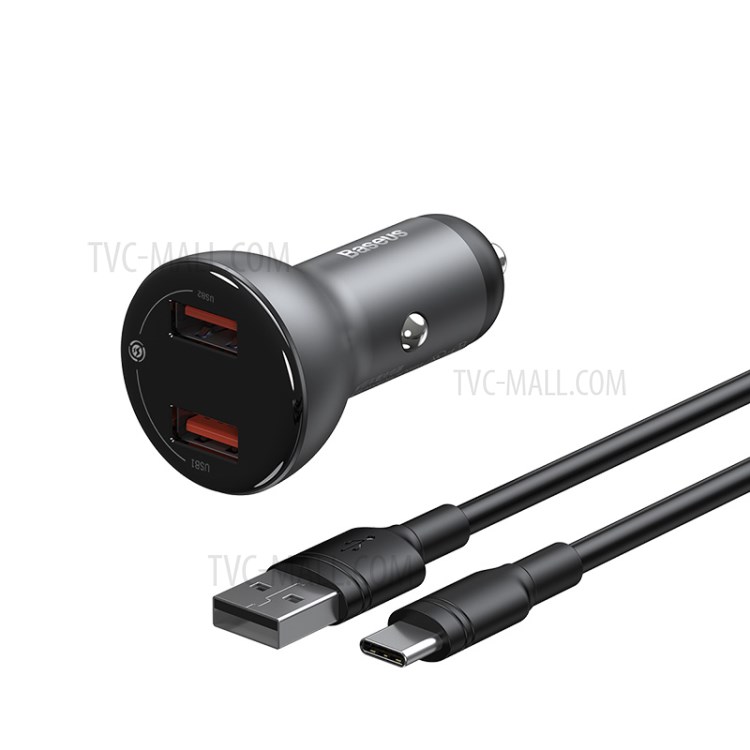 BASEUS Chargeur De Voiture D'affichage Double SCP Chargeur Rapide Numérique U + U 45W Avec Un Câble USB De Type C - Gris-8