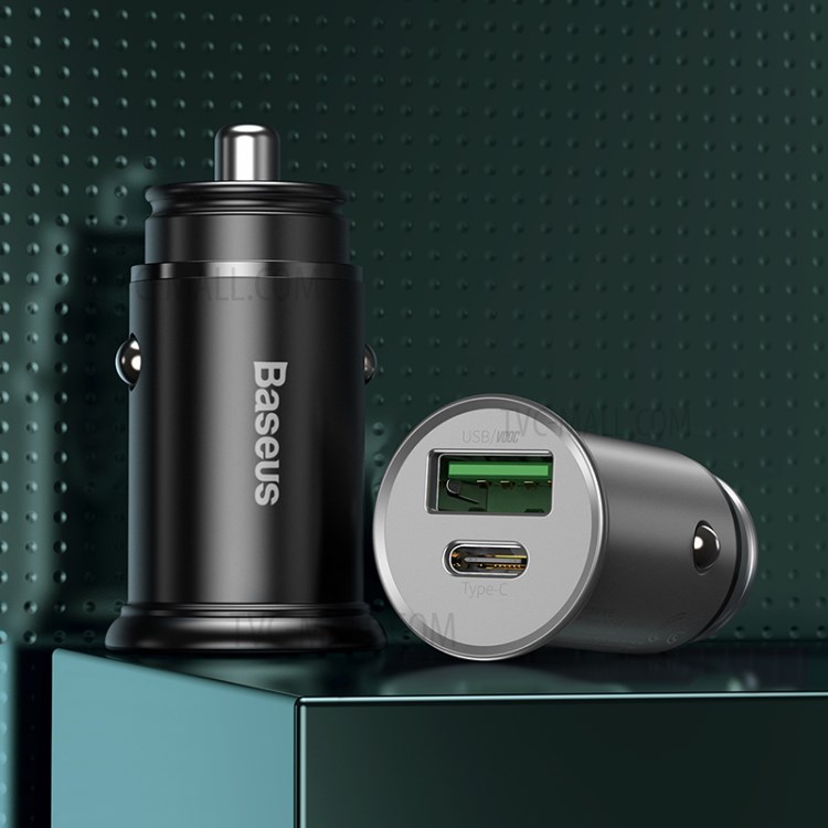 BASEUS Circular Metal PPS Chargeur de Téléphone Rapide Chargeur de Voiture 30W (support VOOC) - le Noir