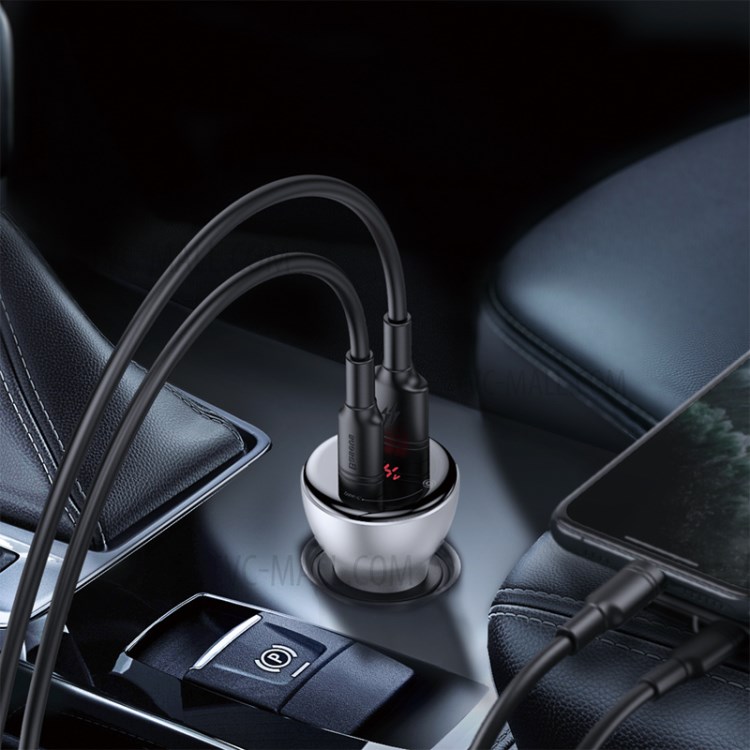 BASEUS Double Display Metal Digital Display PPS Two-way Fast Charging Car Charger C+U 45W - Silver-10