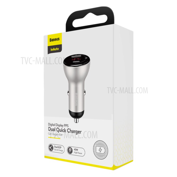 BASEUS Double Display Metal Digital Display PPS Two-way Fast Charging Car Charger C+U 45W - Silver-11