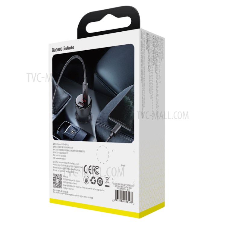 BASEUS Dual Digital Display PPS Car Quick Charger C+U 45W - Gray-13