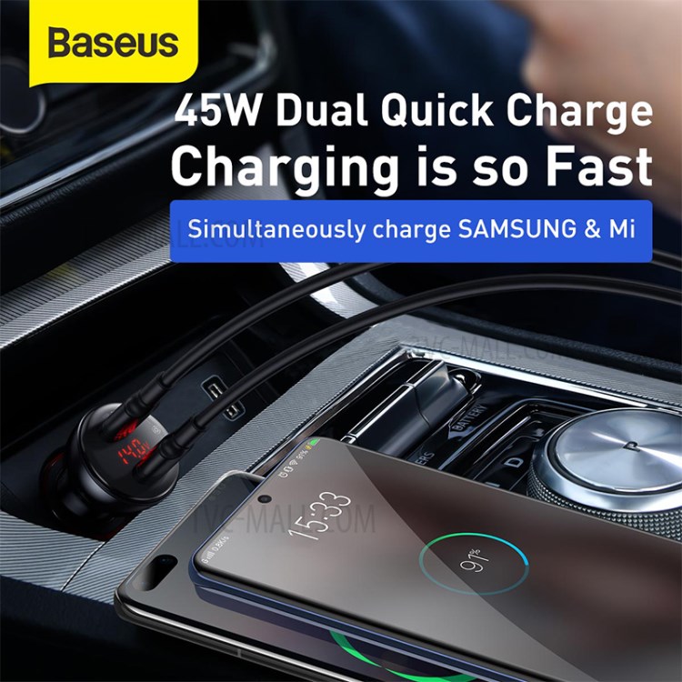 BASEUS Dual Digital Display PPS Car Quick Charger C+U 45W - Gray-2