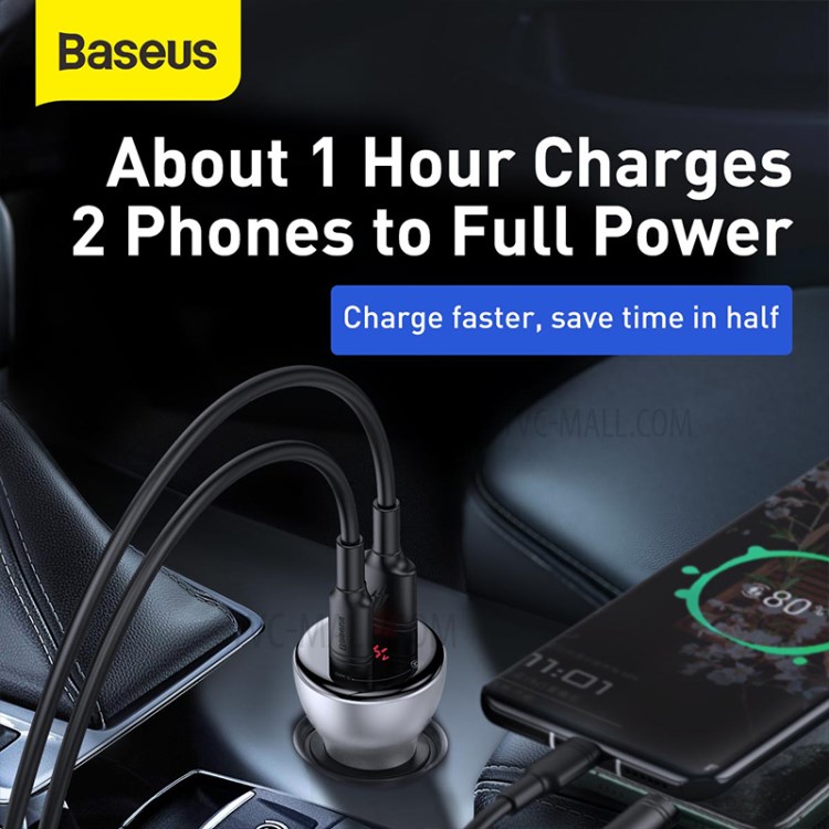 BASEUS Dual Digital Display PPS Car Quick Charger C+U 45W - Gray-3