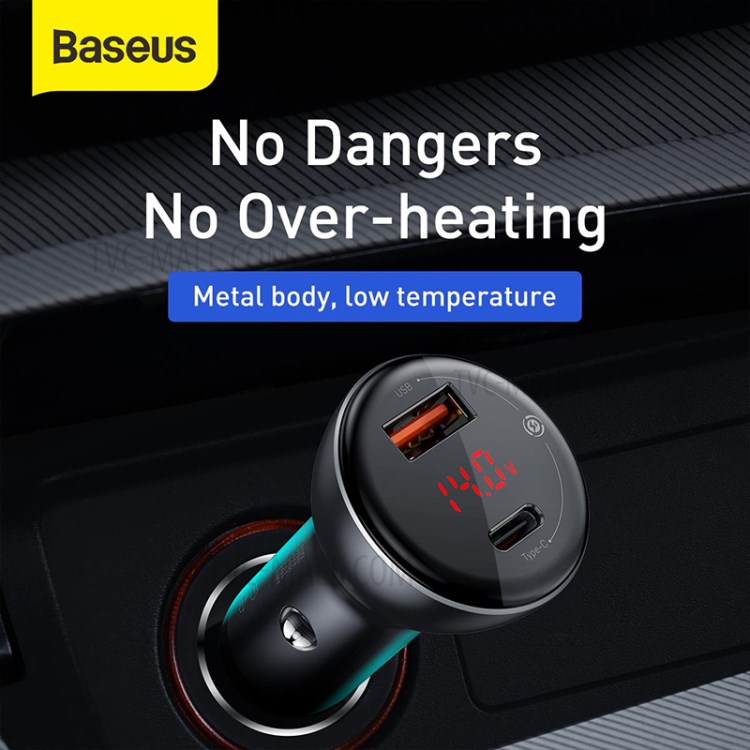 BASEUS Dual Digital Display PPS Car Quick Charger C+U 45W - Gray-5
