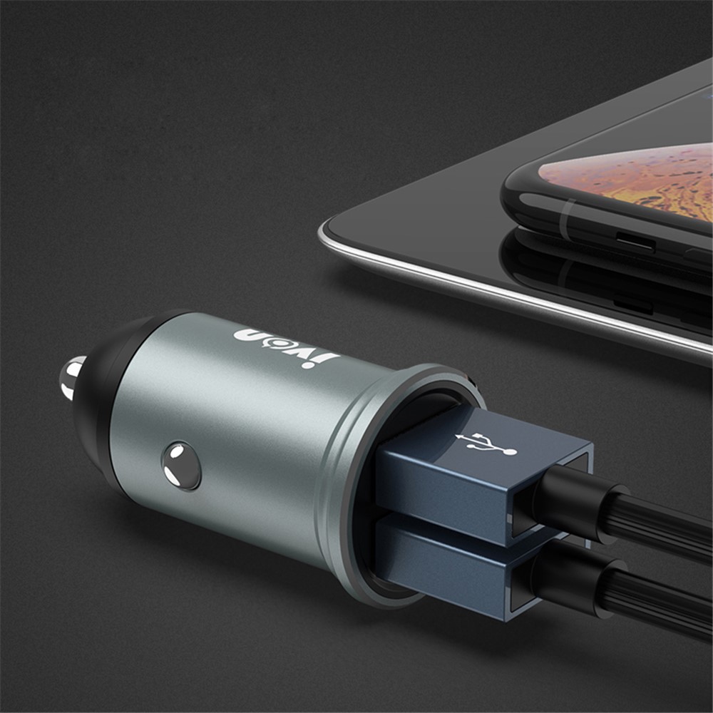 IVON CC37 3.1A Dual USB Fast Charging Car Charger with Cable for iOS Android-4