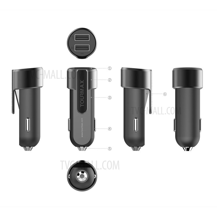 BM2036 3 in 1 Emergency Tool Dual USB Car Charger Safety Hammer Seat Belt Cutter-11