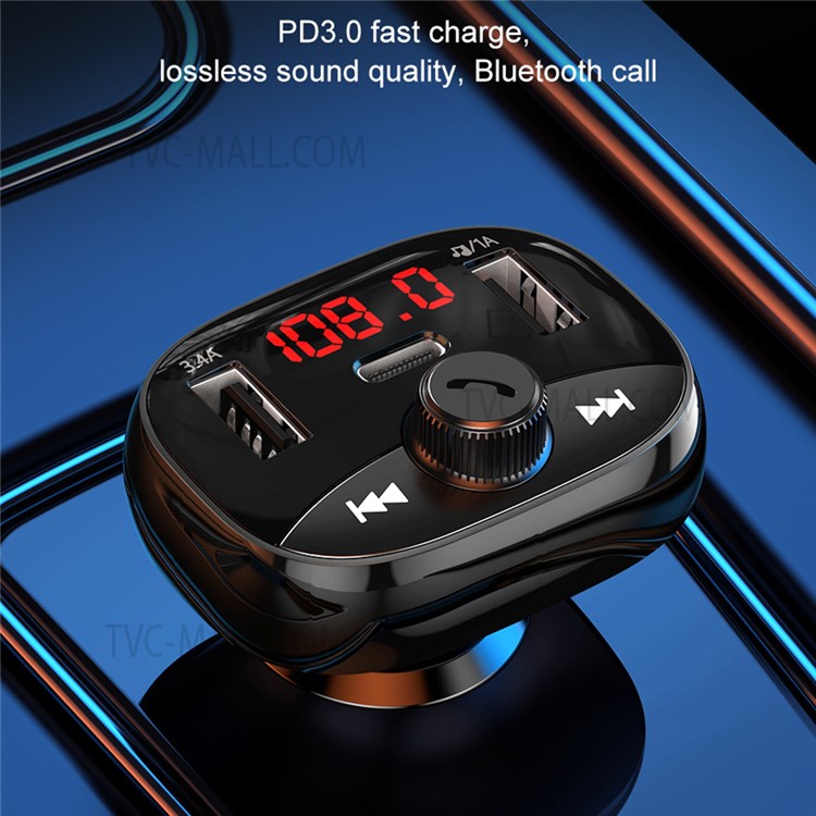 KUULAA KL-CD44 Dual USB Type-C PD 20W Car Charger FM Bluetooth MP3 Music Player Phone Fast Charging Adapter-2