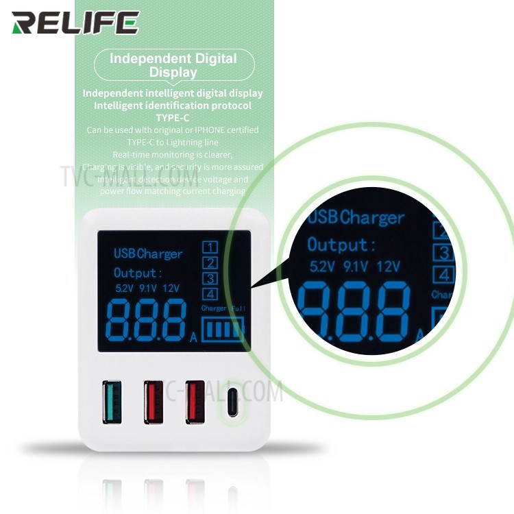 Relife RL-312 Display Digital Inteligente Carregador Rápido - Plugue AU-7