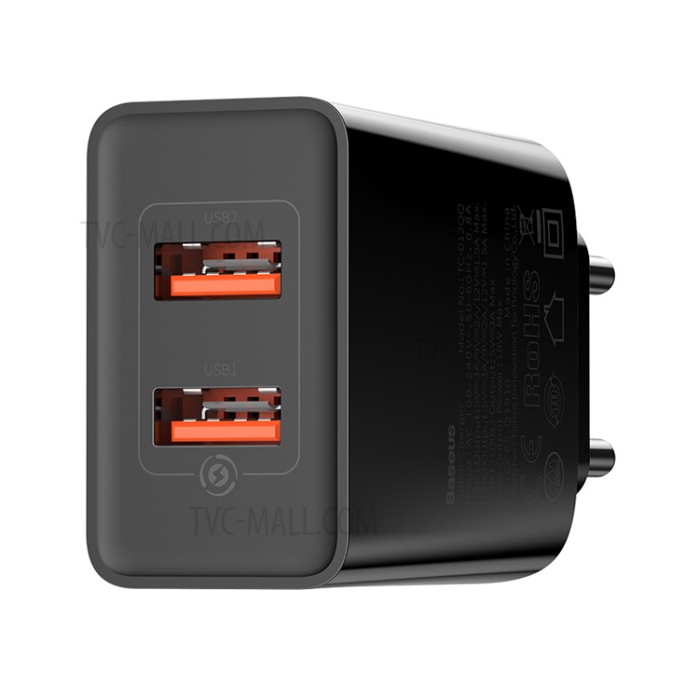 BASEUS QC Fast Charger 18W Travel Dual-USB Wall Charger Adapter EU Plug - Black-11
