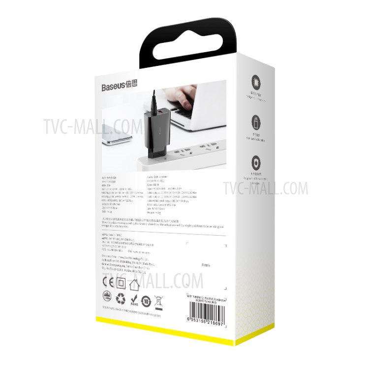 BASEUS QC Fast Charger 18W Travel Dual-USB Wall Charger Adapter EU Plug - Black-13