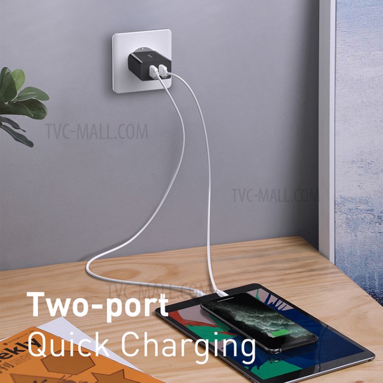 BASEUS QC Fast Charger 18W Travel Dual-USB Wall Charger Adapter EU Plug - Black-4