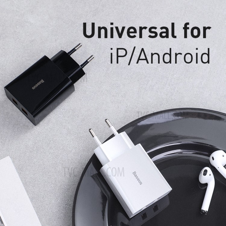 BASEUS QC Fast Charger 18W Travel Dual-USB Wall Charger Adapter EU Plug - Black-7