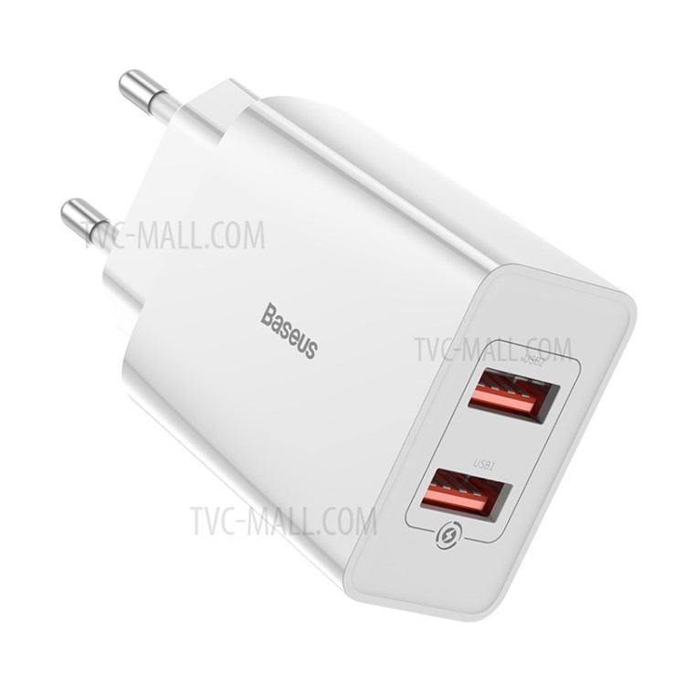 BASEUS QC Carregador Rápido 18W Viagem Carregador De Parede Dupla Usb Adaptador De Ficha UE - Branco-1