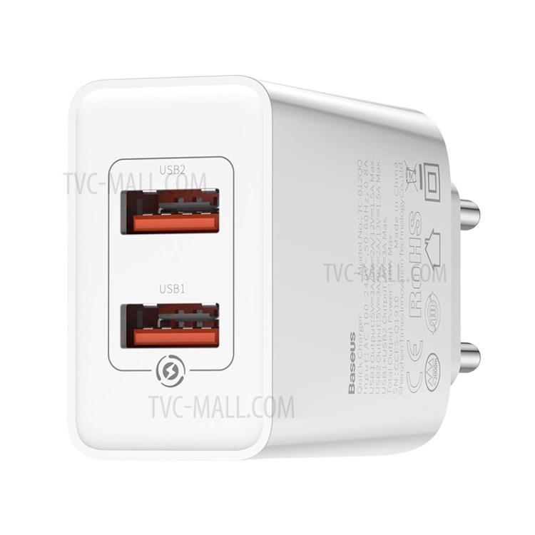 BASEUS QC Carregador Rápido 18W Viagem Carregador De Parede Dupla Usb Adaptador De Ficha UE - Branco-11