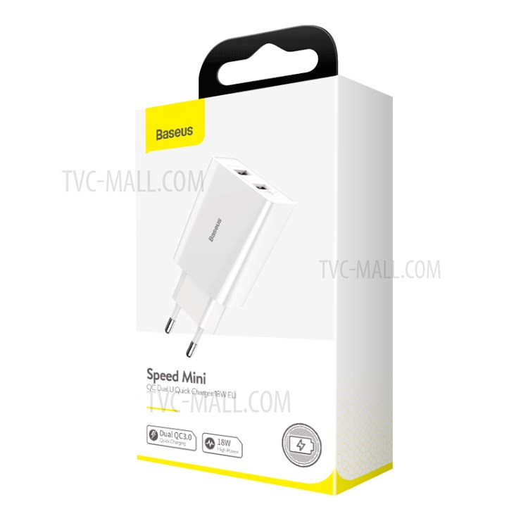 BASEUS QC Carregador Rápido 18W Viagem Carregador De Parede Dupla Usb Adaptador De Ficha UE - Branco-12