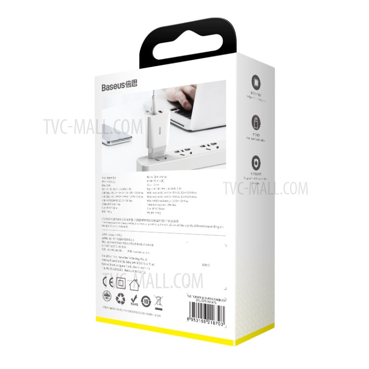 BASEUS QC Carregador Rápido 18W Viagem Carregador De Parede Dupla Usb Adaptador De Ficha UE - Branco-13