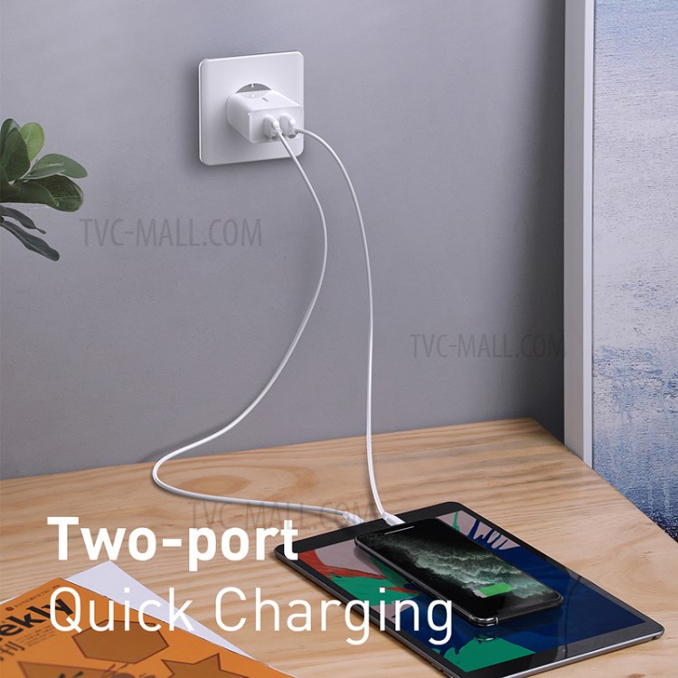 BASEUS QC Carregador Rápido 18W Viagem Carregador De Parede Dupla Usb Adaptador De Ficha UE - Branco-4